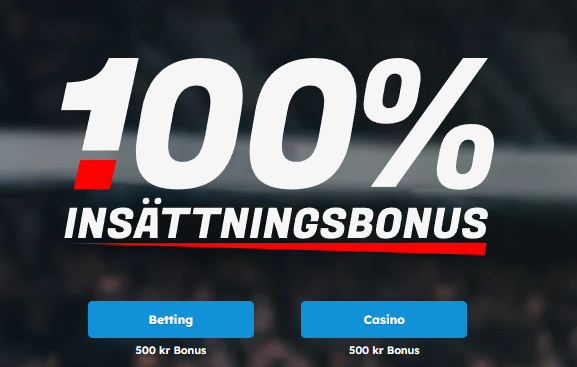 100% bonus upp till 500 kr hos 1x2.se